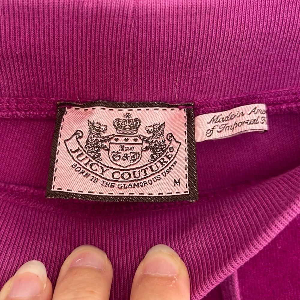 Vintage Y2K Juicy Couture Bling Velour Plush Tracksuit Pants - Size M - Magenta - Picture 6 of 8